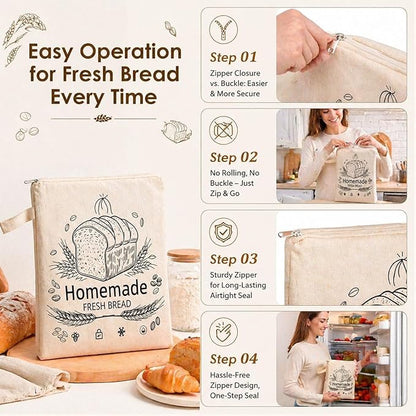 Beeswax Bread Bags, Bread Bags for Homemade Bread, Bees Wax Bread Bag, Reusable & Eco-Friendly,100% Natural Beeswax & Cotton, Long-Lasting Freshness,Airtight & Freezer-Friendly Food Storage
