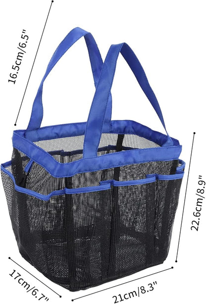 2 Pack Haundry Mesh Shower Caddy Tote Bag Hanging Portable Toiletry Bag College Dorm Essentials Quick Dry Bath Organizer for College Dorms, Gym, Camp for Bathroom Accessories(Pink+Blue)