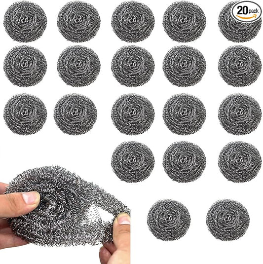 20 Pack Steel Wool Scrubbers, 2.36 Inch Stainless Steel Cleaning Pads, Heavy Duty Scouring Pads for Pots and Pans, Non-Scratch Kitchen Scrubber for Dishes, Grills, and Cookware