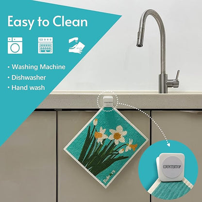 Eulnars Swedish Dishcloths for Kitchen, 8 Pack Reusable Paper Towels with Clips, Non-Scratch Swedish Dish Towels, Super Absorbent Cellulose Sponge Cloths, Assorted