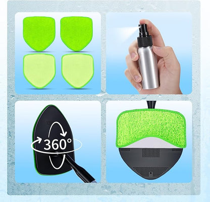 XINDELL Windshield Cleaner Tool, Car Window Cleaning Kit with 4 Reusable Microfiber Pads, Extendable Handle & 360° Rotating Head, Safety Hammer, Streak-Free Auto Glass Wiper for Car Truck SUV RV