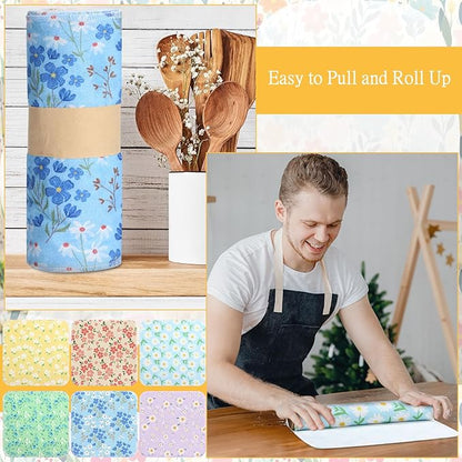 Tiamon 24 Pcs Reusable Paper Towels Roll Flower Kitchen Towels Absorbent Washable Cotton Cloth Dishtowels Paperless Wildflower Hand Dishcloths for Spring Home Kitchen Bathroom Cleaning Housewarming