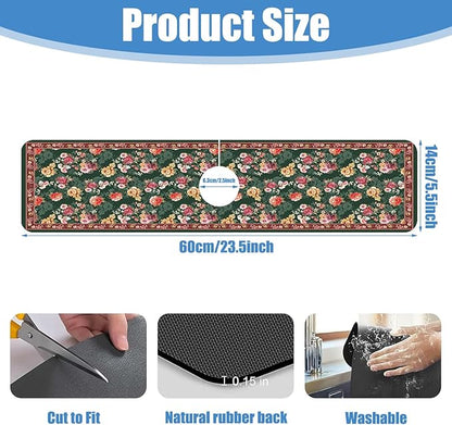 Sink Faucet Absorbing Mat Colorful Flowers Sink Splash Guard Drying Mat for Kitchen Bathroom Faucet Sinkmat 23.5"X5.5"