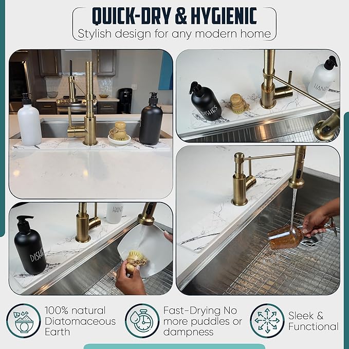 Faucet Splash Guard for Kitchen Sink – Super Absorbent Diatomite Stone Mat, Quick-Drying, Prevents Moisture Buildup, Durable Counter Protector for Kitchen or Bathroom