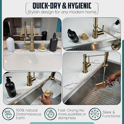 Faucet Splash Guard for Kitchen Sink – Super Absorbent Diatomite Stone Mat, Quick-Drying, Prevents Moisture Buildup, Durable Counter Protector for Kitchen or Bathroom