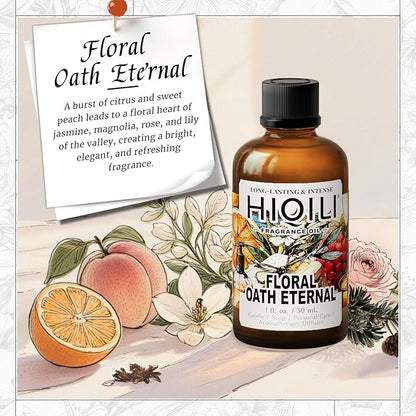 HIQILI Floral Oath Eternal Fragrance Oil, Jasmine & Peach Scents, Perfect for Soap & Candle Making, Essential Oil Diffusers, Skin and Body Scenting - 1 Fl Oz