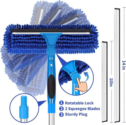109" Window Cleaning Squeegee Kit, Professional 2 in 1 Squeegee Window Cleaner with Extension Pole, Window Washing Kit with 2 Blade 2 Pads for Indoor & Outdoor High Windows Car Glass