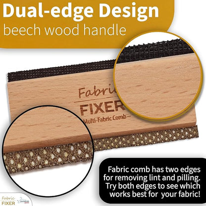 Multi-Fabric Sweater Comb with Natural Beech Wood Handle (Double Edge Design) Manual Fabric Defuzzer Wool Lint Shaver Comb Scraper for Clothing Pills, Furniture, Sheets and Fabrics