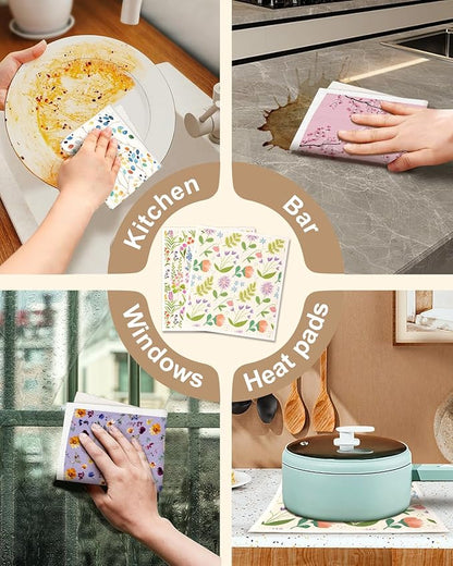 Miss Adola Swedish Dishcloths for Kitchen with Hooks - Reusable Dish Cloths for Washing Dishes Fast Drying Cute Fun 5 Pack Swedish Dish Towels Washable Cleaning Sponge, Elegant Flowers