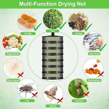 7 Layer Herb Drying Rack, Herb Drying Rack Hanging Mesh, Foldable Bud Drying Net with U-Shaped Zipper, Hooks, for Drying Herbs Plants, Flowers, Fruits, Food, Camping (7 Layers-23.62'')