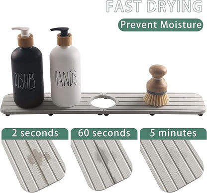 NiuYichee 20inch x 4inch Kitchen Sink Faucet Mat, Water Absorbing Stone Faucet Splash Guard for Bathroom Counter, Quick Drying Diatomite Tray for Kitchen Sink, Light Gray