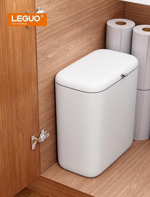 Wall Mounted Kitchen Compost Bin with Lid, Hanging Trash Can for Cabinet Door, White Plastic Food Scrap Bin for Kitchen Counter and Under Sink, 2.3 Gal Bin with 2 Pack 2 Gal Folding Hanging Trash Cans