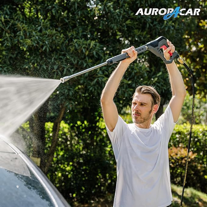 AURORA CAR Pressure Washer Gun with Swivel, with Replacement Wand Extension, with M22 14mm & 15mm Fitting, 3/8" Quick Connect Plug, 5 Nozzle Tips with Nozzle Holder, 5000PSI, 41 Inch, Stainless Steel