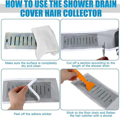 1 Pack 4 Inch x 33 ft Linear Shower Drain Hair Catcher Screen Disposable Adhesive Cutable Mesh Shower Drain Cover Stickers for Linear DIY Floor with Removal Tool for Bathroom Kitchen Bathtub