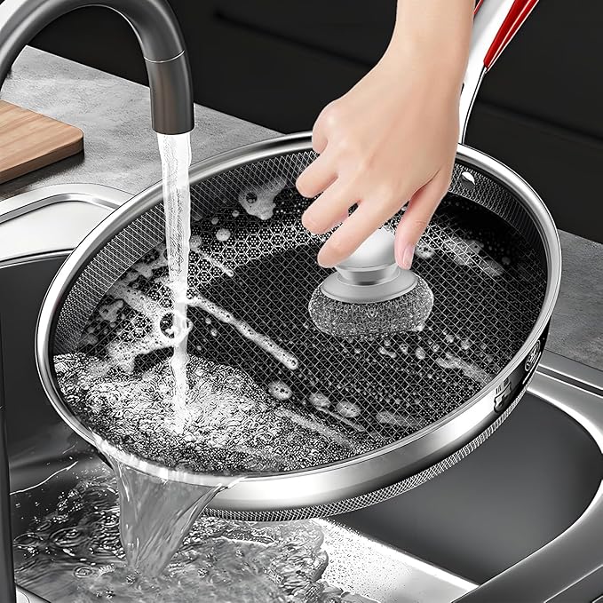 Cofun Stainless Steel Saucepan Scourers with 2 Replacement Pads - Clean Metal Pans, Pots, Grills & More