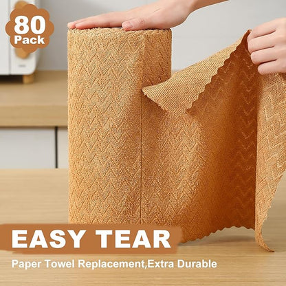 80 Pack Microfiber Cleaning Cloth Roll Reusable Paper Towels 12"x12" Tear Away Cloth,Absorbent Dish Rags for House Kitchen,Wash Cloths,Lint Free Rags for Window Cars Cleaning Supplies