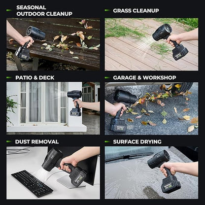 NovorikX 20V Cordless Mini Turbo Leaf Blower, 30000RPM Handheld Snow Blower with 2 X 3.0Ah Batteries & Charger, Ultra-Light, 55m/s for Car/Lawn/Garage Cleaning and Snow Removal