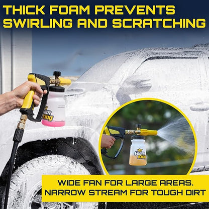 Clean Car USA Foam Cannon Pressure Washer Gun, Stubby Foam Sprayer for Car Wash, Power Washer Swivel for Pressure Washers - Incl. Wash Mitt & Microfiber Towel, Ultimate Detailing Kit for Deep Cleaning