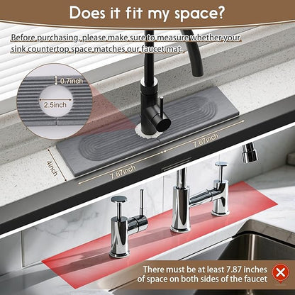 Faucet Mat for Kitchen Sink, Diatomite Quick Drying Tray , 15.8 Inch Kitchen Sink Splash Guard and Bathroom Stone Tray for Counter. Super Absorben.Deep Grey.