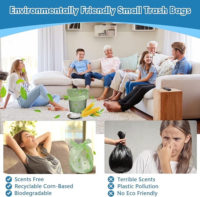 110 Counts Aklyaiap Small Trash Bags Biodegradable, Extra Thick & Strong 4 Gallon Trash Bag Green, Unscented Small Garbage Bags, Easy Tearing Waste Basket Liners for Kitchen, Bathroom, Bedroom, Office