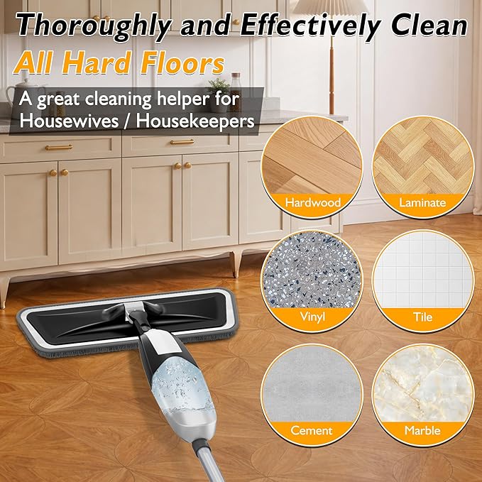 Spray Mop for Floor Cleaning: Microfiber Wet Dry Mop for Hardwood Laminate Tile Wood Vinyl, 360° Swivel Head Lightweight Flat Floor Mops with 3 Washable Reusable Pads & Refillable Bottle