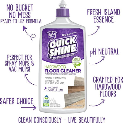 Quick Shine Hardwood Floor Cleaner & Wood Floor Polish w/Plant-Derived Carnauba 27oz Bottles,Removes Scratches,Safer Choice,A Clean That Can Be Seen,(Pack of 4)