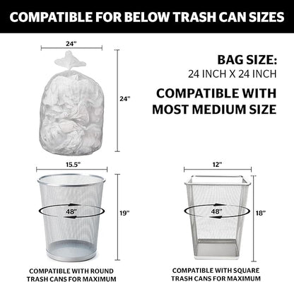 Aluf Plastics High Density Trash Bags, 10 Gallon, 1000 Count, 8 Micron (eq), 24" x 24", Clear, for Bathroom, Office, Industrial, Commercial, Janitorial, Municipal, Recycling