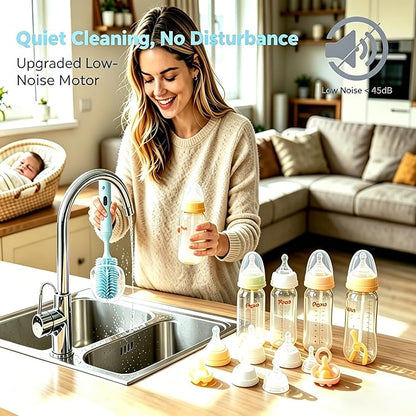 Rechargeable Electric Bottle Brush with 2 Speeds Powerful Automatic Bottle Cleaner,BPA-Free Silicone Spinning Design, Wall Mount & Straw Cleaner,Suitable for Baby Bottles & Kitchen (Alan+Alan)