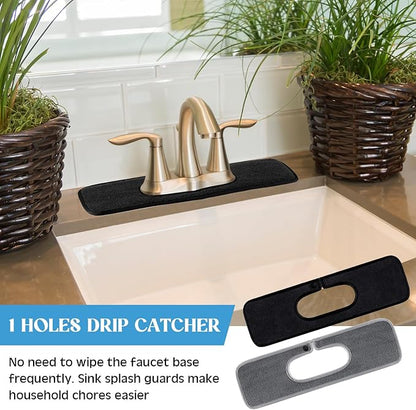 Teenyyou 2 Pcs Faucet Mat for Kitchen Sink Splash Guard for Kitchen Sink Faucet Dish Drying Mat for Bathroom Sponge Holder (Gray and Black,1 Oval Hole)