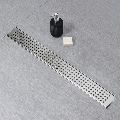 SaniteModar Shower Drain, 20 inch Linear Shower Drain with Removable Square Hole Panel, AISI 304 Stainless Steel Brushed Shower Floor Linear Drain with Adjustable Feet and Hair Strainer
