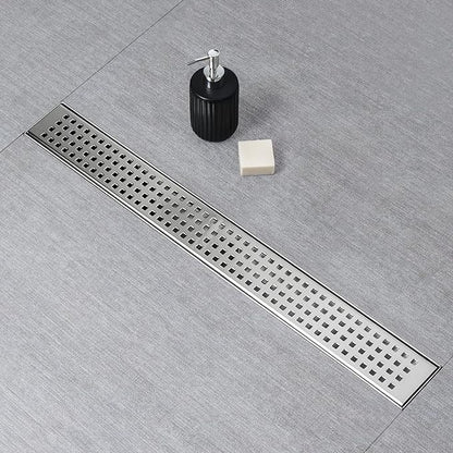 SaniteModar Shower Drain, 16 inch Linear Shower Drain with Removable Square Hole Panel, AISI 304 Stainless Steel Brushed Shower Floor Linear Drain with Adjustable Feet and Hair Strainer