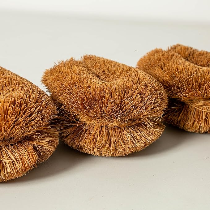 Pack of 6 Tawashi Vegetable Scrub Brush,100% Natural Coconut Coir Fiber VegetableBrush, Ideal for Fruit Scrub, Kitchen Cleaning Needs, Kamenoko Japanese Design