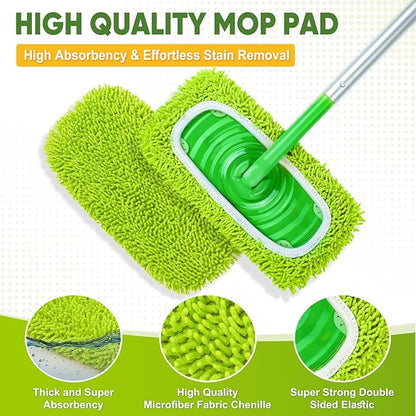 6-Pack Reusable Microfiber Mop Pads Compatible with Swiffer Sweeper, Dry & Wet Sweeping Cloths - Washable Wet Pads Refill for Multi-Surface/Hardwood Floor Cleaning -Fluorescent Green