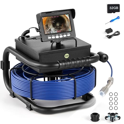 ZELCAN Sewer Camera, Drain Camera 100FT with 4.3 in. LCD Screen, Waterproof IP68 Borescope Plumbing with 12 LED Lights with 5300mAh Battery DVR Recorder, Included 32GB Card