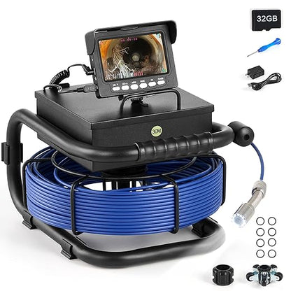 ZELCAN Sewer Camera, Drain Camera 100FT with 4.3 in. LCD Screen, Waterproof IP68 Borescope Plumbing with 12 LED Lights with 5300mAh Battery DVR Recorder, Included 32GB Card