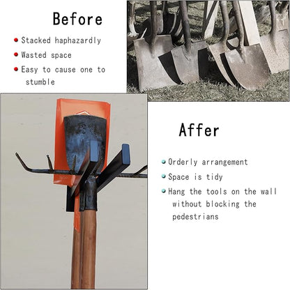 Wall Mounted Tool Rack, Heavy Duty Tool Rack for Heavy Tools Such as Shovels,Snow Shovel And Rakes, With Metal Screws and Anchors