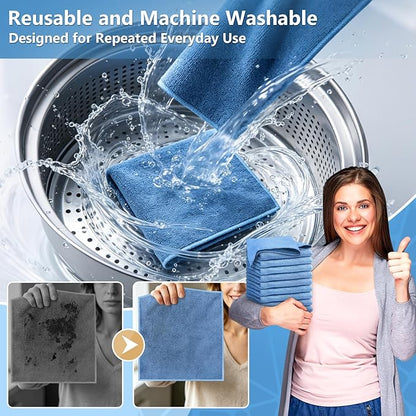 Kitchen Dish Cloths, 12 Pack, 10 x 10 Inches, Super Absorbent Microfiber Dish Towels, Soft Fast Drying Reusable Dish Rags for Washing Dishes, Countertops and Sink, Light Blue