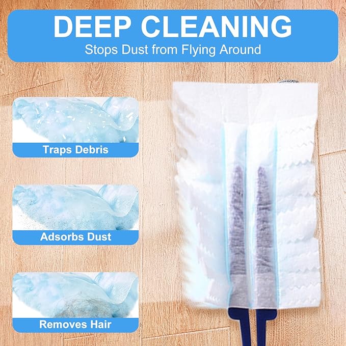 Duster Refills,Disposable dusting Brush Set Compatible with Swiffer Duster Refills for Furniture,Ceiling Fans, Electronics Multisurface Dusters with 4X Microfibers, Unscented (Blue, 40 PCS)