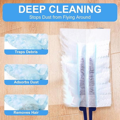 Duster Refills,Disposable dusting Brush Set Compatible with Swiffer Duster Refills for Furniture,Ceiling Fans, Electronics Multisurface Dusters with 4X Microfibers, Unscented (Blue, 40 PCS)