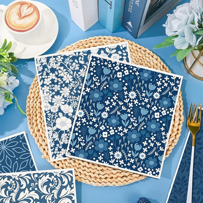 AnyDesign Blue Floral Swedish Dishcloths White Flower Cotton Kitchen Towel Reusable Absorbent Dish Towel for Spring Summer Home Kitchen Housewarming Cleaning, 7 x 8 Inch, 6 Pcs