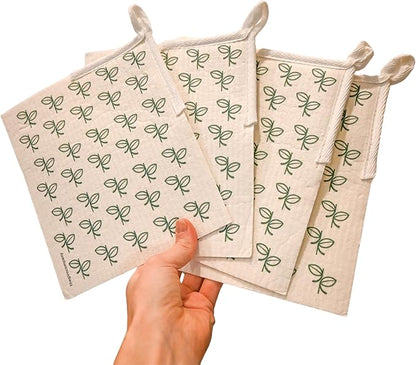Swedish Dishcloths with Scouring Corner (4 Pack) – Reusable Paper Towel Alternative | Machine Washable Cellulose Sponge Cloths | Eco-Friendly, Biodegradable Kitchen Cleaning Cloths | OEKO-TEX Cert