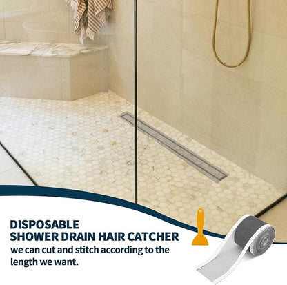 2 PCS 2.75 Inch x 33 FT Disposable Shower Drain Screen Self-Adhesive Stickers, with Cleaning Shovel, Showers Drain Hair Catcher, Shower Drain Mesh Stickers for Bathroom Kitchen Sink