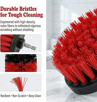 Drill Brush Attachment Set, 5 Pack Power Scrubber Cleaning Brush Kit with Extension Rod for Bathroom, Tub, Tile, Grout, Kitchen, Floor and Wheel Rims (Red)