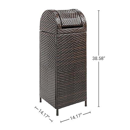happimess HPM1202A Darla 31.39-Gallon All-Weather Wicker/Metal Swing Top Hideaway Outdoor Trash Can, Brown, Classic, Coastal, Casual Wastebin for Backyard, Patio, Porch, Kitchen