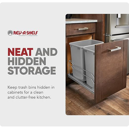 Rev-A-Shelf Double Pullout Trash Cans for Under Kitchen Cabinets 35 Quart 8.75 Gallon with Soft-Close Slides, 14.5" Min Opening, 53WC-1835SCDM-217