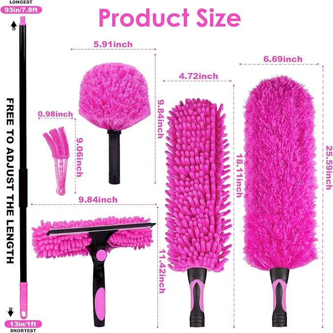 CALBEAU 8 Foot Dusters for Cleaning, Duster with Extension Pole, Microfiber Feather Duster Used for Cleaning Ceiling Fan, High Window, Blinds, Shutters, Sofa, Cobweb Duster for Home (12 PCS)