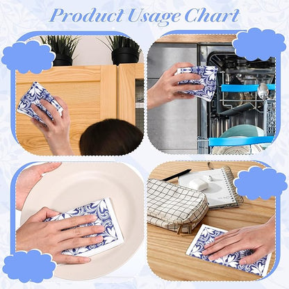ElevateTech 6Pcs Swedish Dishcloths for Kitchen, Reusable Absorbent Hand Towels Cute Pattern Decorate Washable for Cooking Kitchen Home Decoration Housewarming Gift Blue