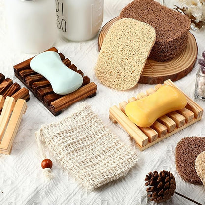 Baderke 36 Pcs Soap Saver Set for Packaging Gift Including Wooden Dish Holder Exfoliating Bag with Drawstring Soap Pads for Mother's Day Bar Wedding Baby Shower Homemade Gift(Mixed Color)