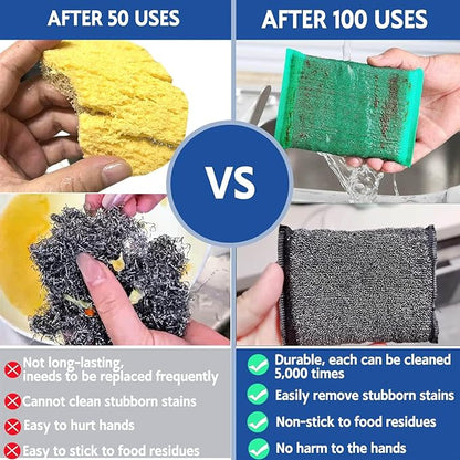 Kitchen Sponges for Dishes Steel Wool Scrubber Sponges for Kitchen Heavy Duty Non-Scratch Scrubbing Cleaner (6 Pack) (Colours)