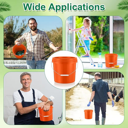 Tioncy 10 Pcs 2 Gallon Plastic Bucket with Lid Heavy Duty 2 Gallon Bucket Pail with Lid Handle for Storage Container Home Household Cleaning (Orange)